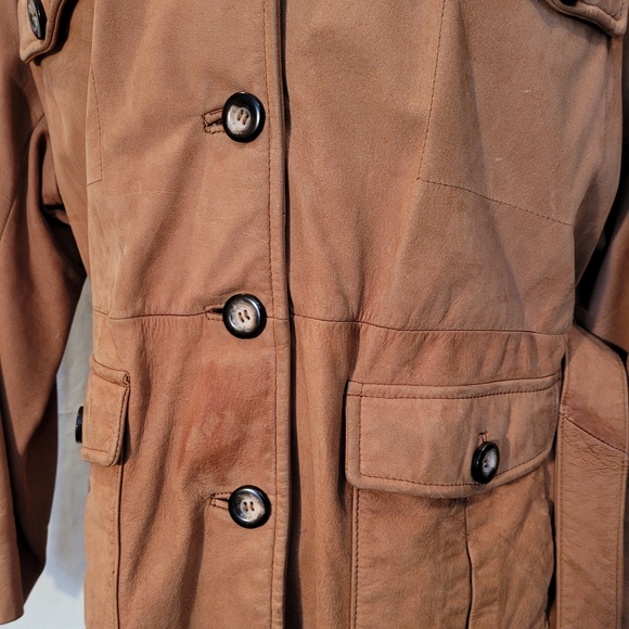 Georgetown Leather Design Tan Leather Jacket with Belt - Picture 5 of 14